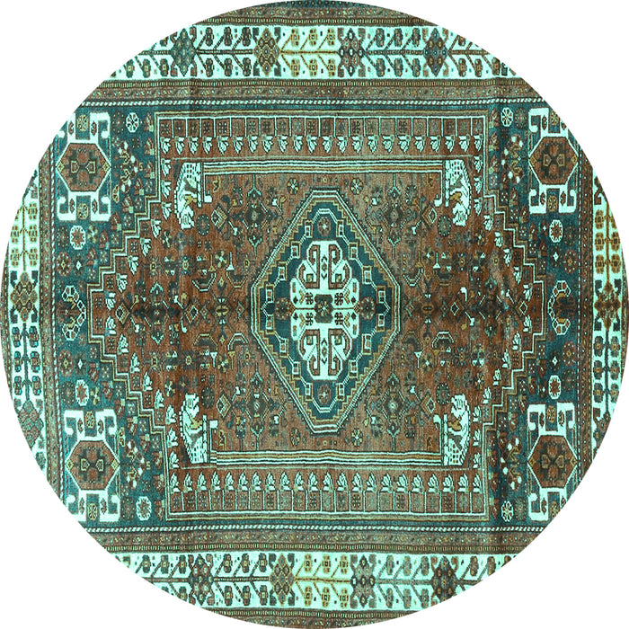 Round Persian Turquoise Traditional Rug, tr4619turq
