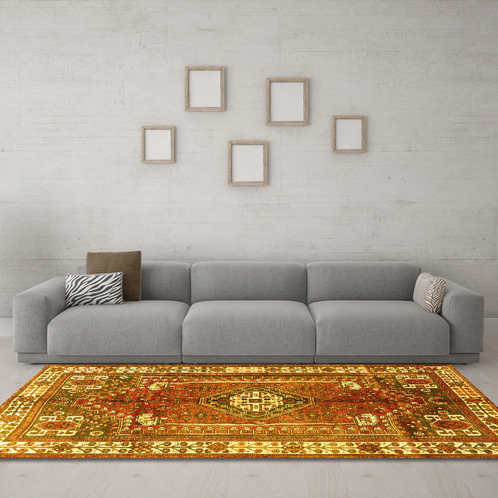 Machine Washable Persian Yellow Traditional Rug in a Living Room, wshtr4619yw