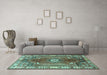 Machine Washable Persian Turquoise Traditional Area Rugs in a Living Room,, wshtr4619turq