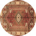 Round Persian Brown Traditional Rug, tr4619brn