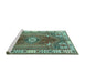 Sideview of Machine Washable Persian Turquoise Traditional Area Rugs, wshtr4619turq