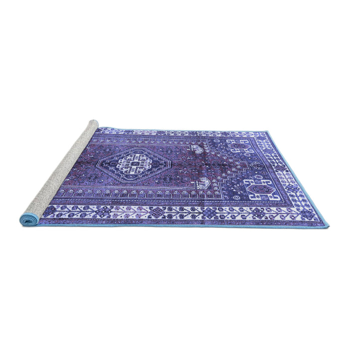 Sideview of Machine Washable Persian Blue Traditional Rug, wshtr4619blu