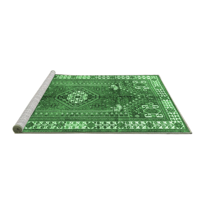 Sideview of Machine Washable Persian Emerald Green Traditional Area Rugs, wshtr4619emgrn