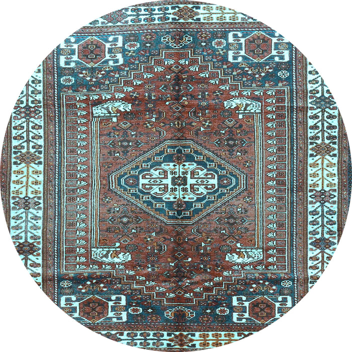 Round Machine Washable Persian Light Blue Traditional Rug, wshtr4619lblu
