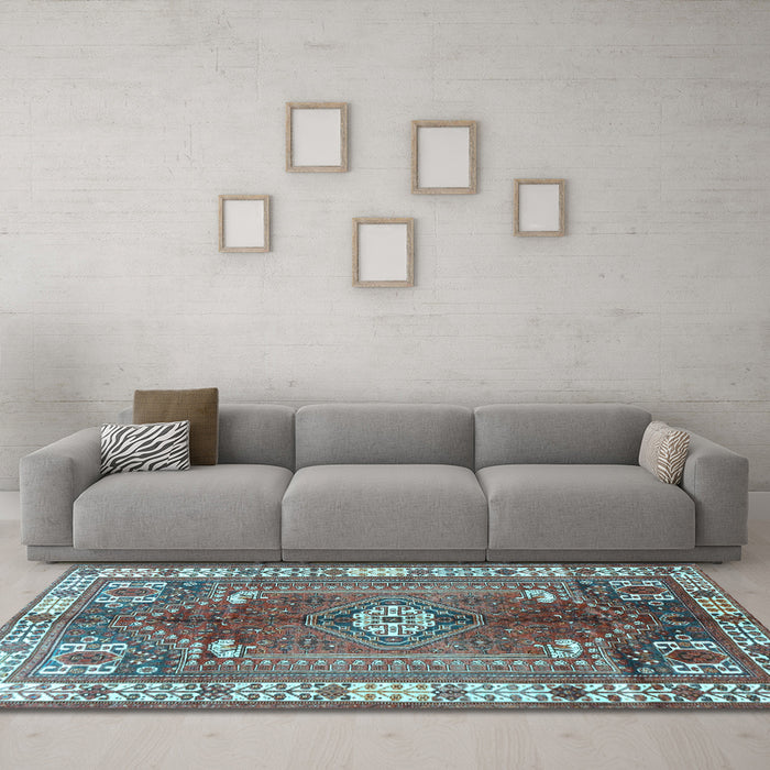 Machine Washable Persian Light Blue Traditional Rug in a Living Room, wshtr4619lblu