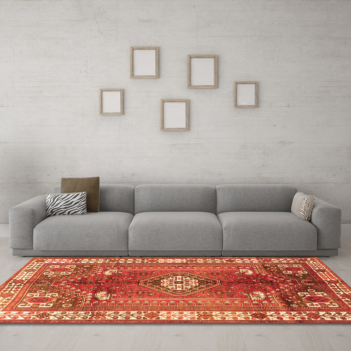 Machine Washable Persian Orange Traditional Area Rugs in a Living Room, wshtr4619org