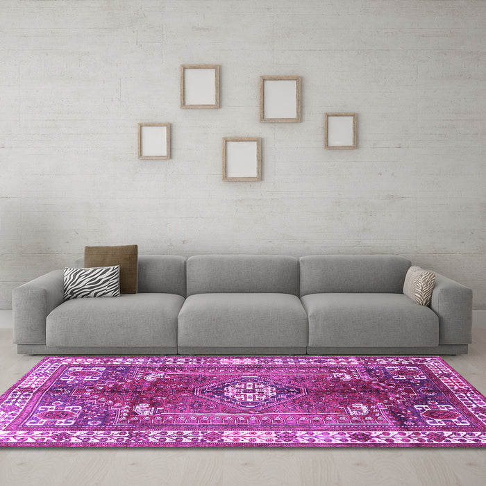 Machine Washable Persian Purple Traditional Area Rugs in a Living Room, wshtr4619pur