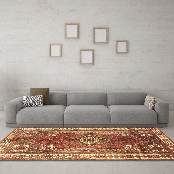 Machine Washable Persian Brown Traditional Rug in a Living Room,, wshtr4619brn