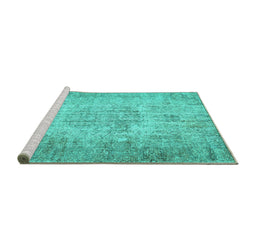 Sideview of Machine Washable Persian Turquoise Traditional Area Rugs, wshtr461turq