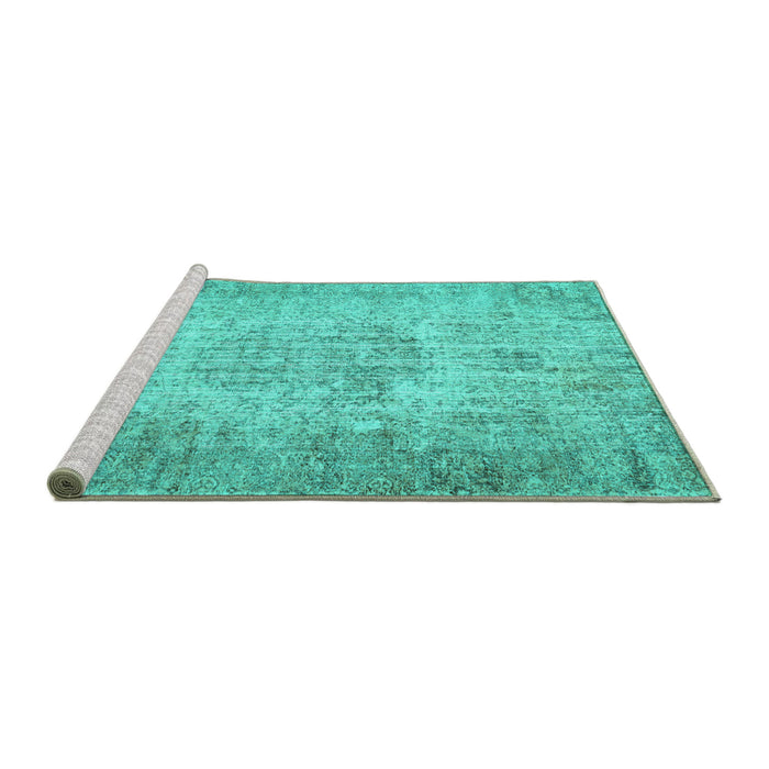 Sideview of Machine Washable Persian Turquoise Traditional Area Rugs, wshtr461turq