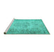 Sideview of Machine Washable Persian Turquoise Traditional Area Rugs, wshtr461turq