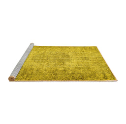 Sideview of Machine Washable Persian Yellow Traditional Rug, wshtr461yw