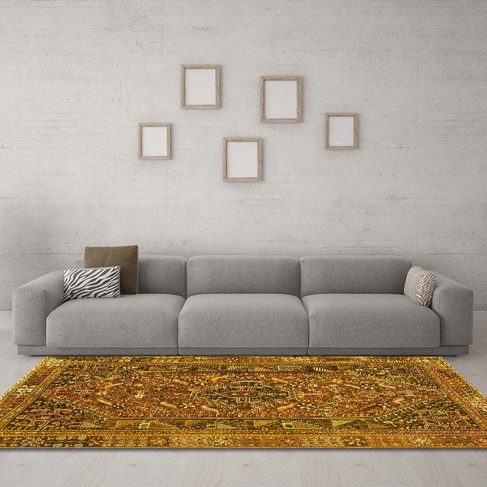 Machine Washable Persian Yellow Traditional Rug in a Living Room, wshtr4620yw