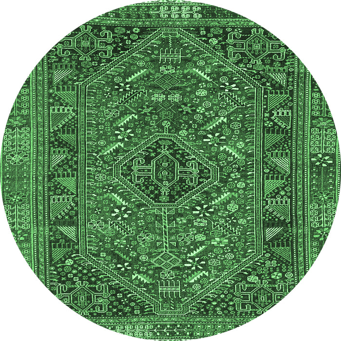 Round Machine Washable Persian Emerald Green Traditional Area Rugs, wshtr4620emgrn