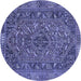 Round Machine Washable Persian Blue Traditional Rug, wshtr4620blu