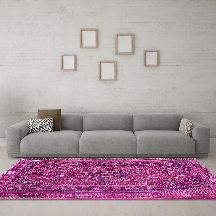 Machine Washable Persian Pink Traditional Rug in a Living Room, wshtr4620pnk