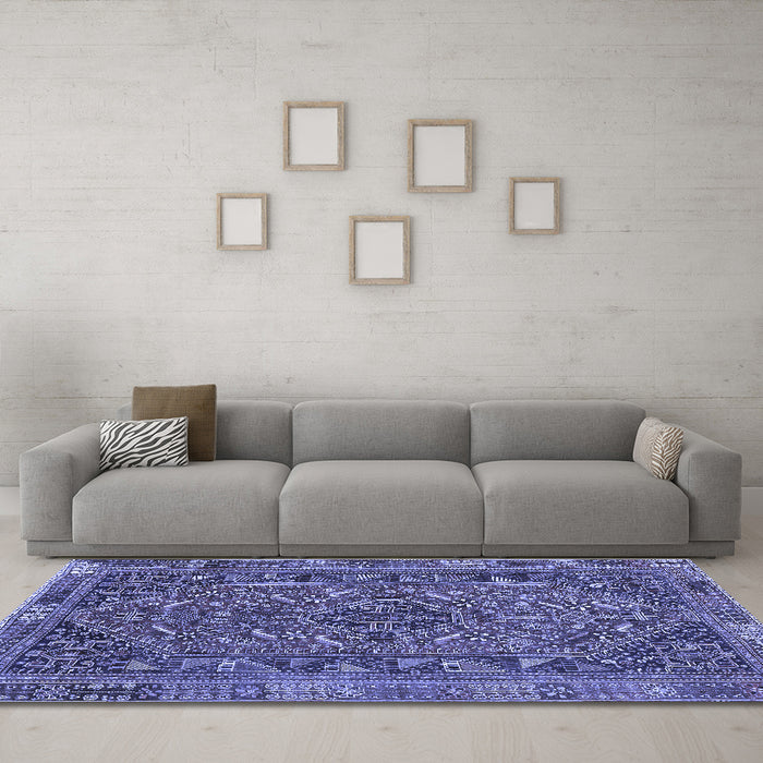 Machine Washable Persian Blue Traditional Rug in a Living Room, wshtr4620blu