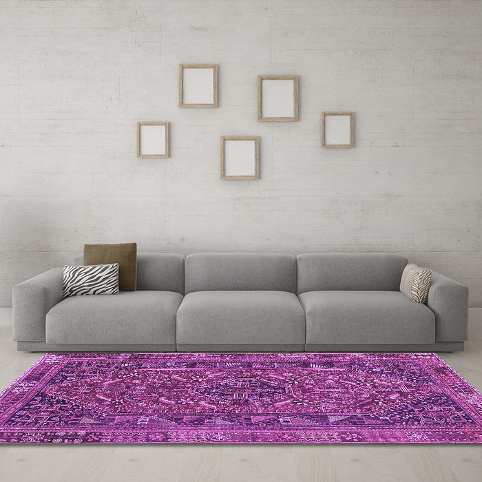 Machine Washable Persian Purple Traditional Area Rugs in a Living Room, wshtr4620pur