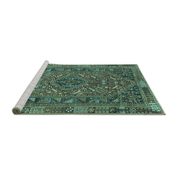 Sideview of Machine Washable Persian Turquoise Traditional Area Rugs, wshtr4620turq