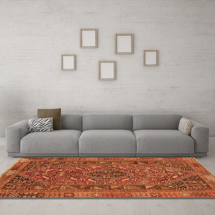 Machine Washable Persian Orange Traditional Area Rugs in a Living Room, wshtr4620org