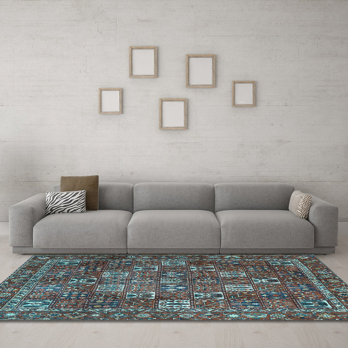 Machine Washable Persian Light Blue Traditional Rug in a Living Room, wshtr4621lblu