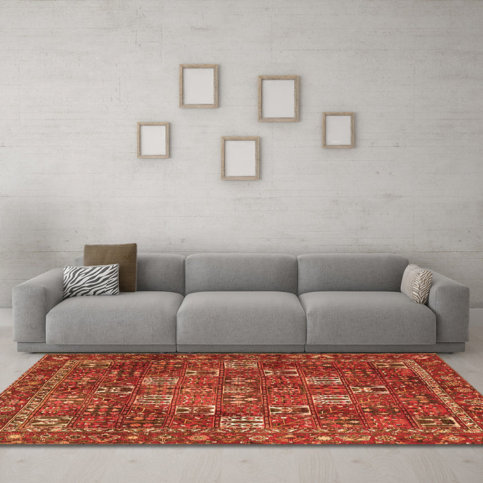 Machine Washable Persian Orange Traditional Area Rugs in a Living Room, wshtr4621org