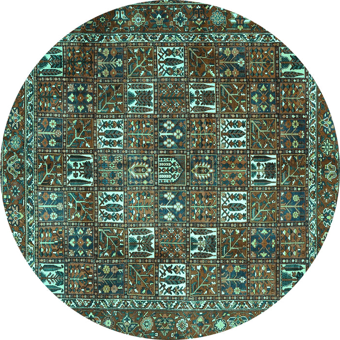 Round Machine Washable Persian Turquoise Traditional Area Rugs, wshtr4621turq