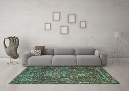Machine Washable Persian Turquoise Traditional Area Rugs in a Living Room,, wshtr4621turq
