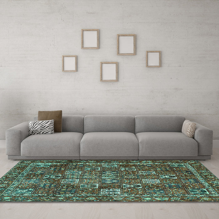 Machine Washable Persian Turquoise Traditional Area Rugs in a Living Room,, wshtr4621turq