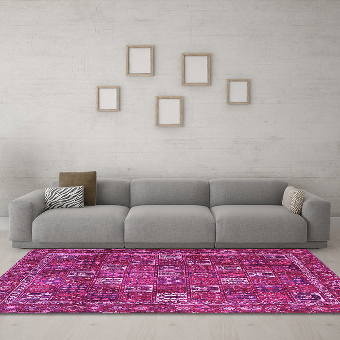 Machine Washable Persian Pink Traditional Rug in a Living Room, wshtr4621pnk