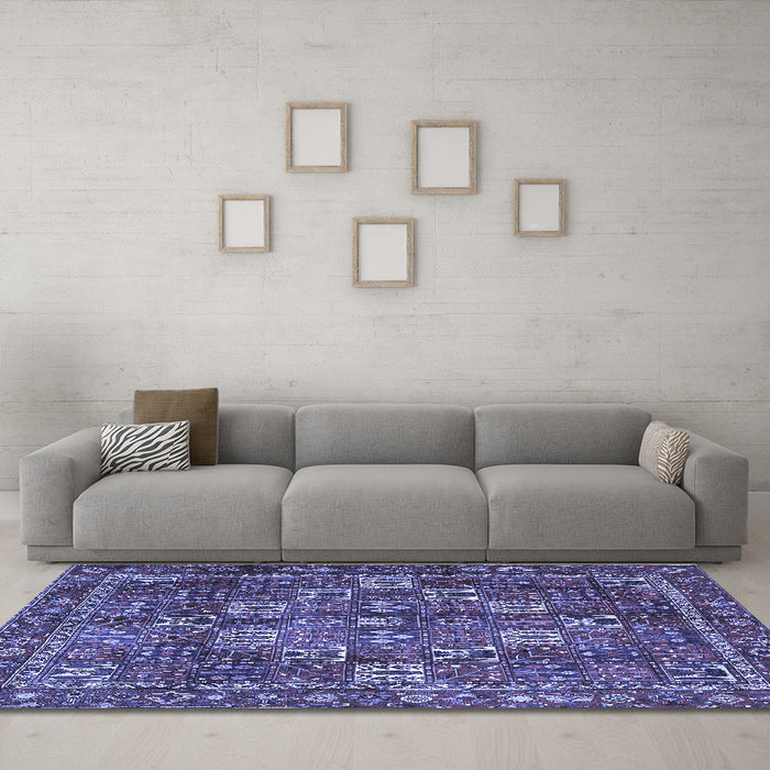 Machine Washable Persian Blue Traditional Rug in a Living Room, wshtr4621blu