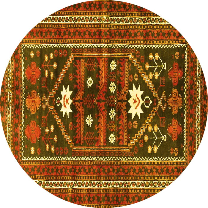 Round Machine Washable Persian Yellow Traditional Rug, wshtr4622yw