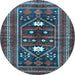 Round Machine Washable Persian Light Blue Traditional Rug, wshtr4622lblu