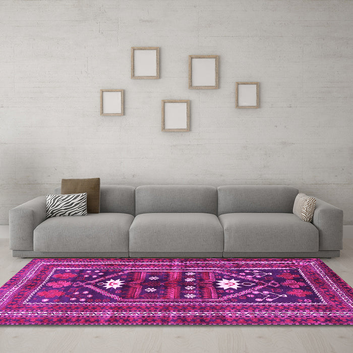 Machine Washable Persian Pink Traditional Rug in a Living Room, wshtr4622pnk