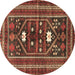 Round Persian Brown Traditional Rug, tr4622brn