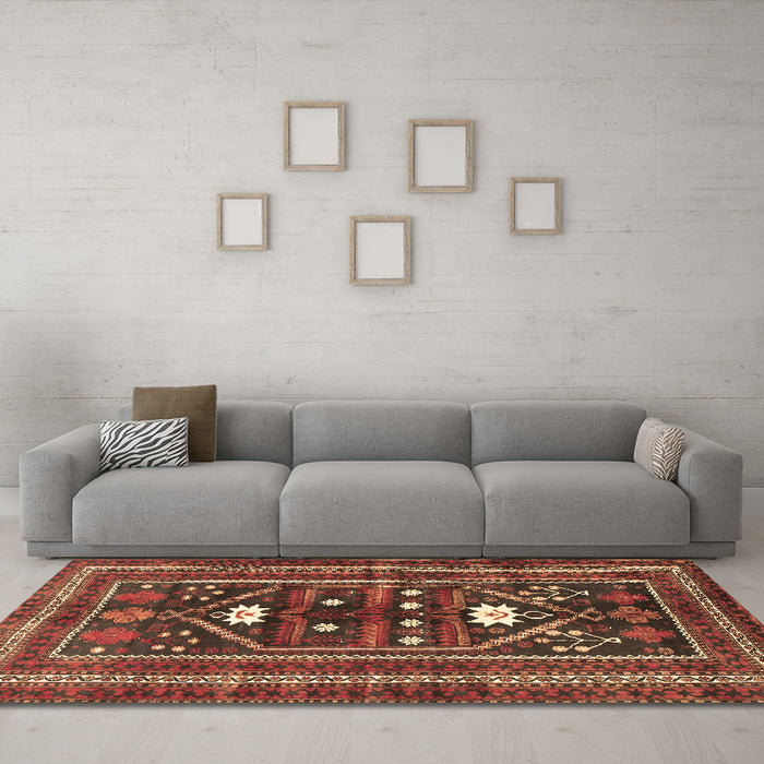 Machine Washable Persian Brown Traditional Rug in a Living Room,, wshtr4622brn