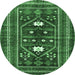 Round Persian Emerald Green Traditional Rug, tr4622emgrn