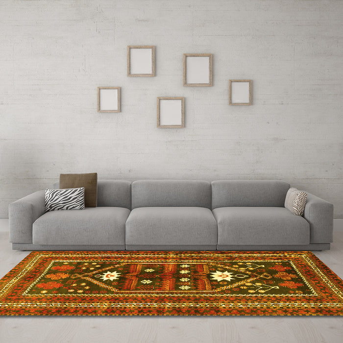 Machine Washable Persian Yellow Traditional Rug in a Living Room, wshtr4622yw