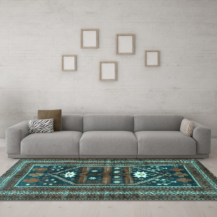Machine Washable Persian Turquoise Traditional Area Rugs in a Living Room,, wshtr4622turq