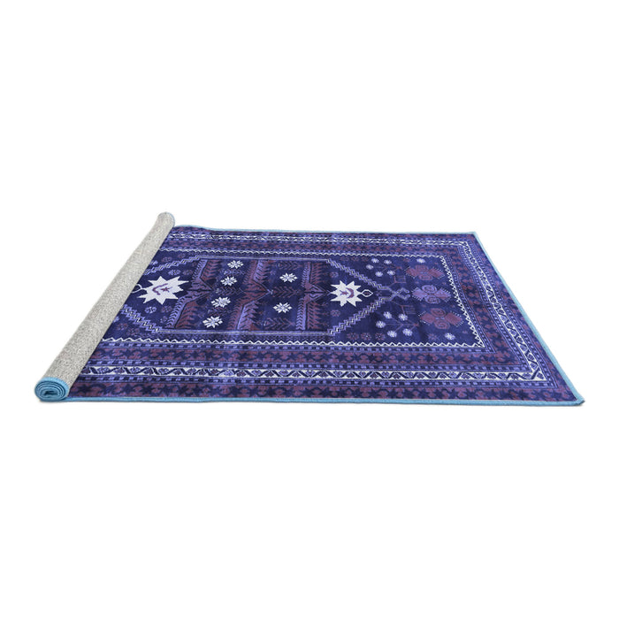 Sideview of Machine Washable Persian Blue Traditional Rug, wshtr4622blu