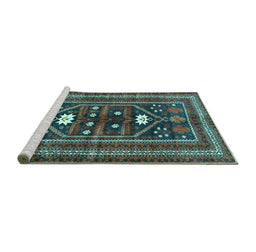 Sideview of Machine Washable Persian Turquoise Traditional Area Rugs, wshtr4622turq
