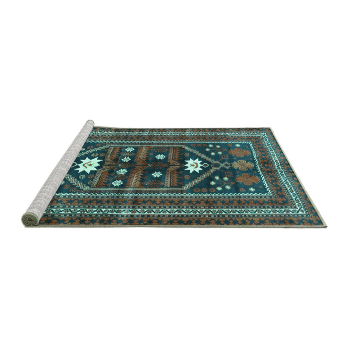 Sideview of Machine Washable Persian Turquoise Traditional Area Rugs, wshtr4622turq