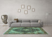 Machine Washable Persian Turquoise Traditional Area Rugs in a Living Room,, wshtr4623turq