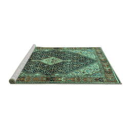 Sideview of Machine Washable Persian Turquoise Traditional Area Rugs, wshtr4623turq