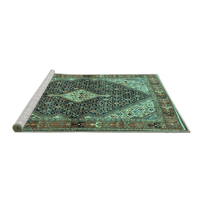 Sideview of Machine Washable Persian Turquoise Traditional Area Rugs, wshtr4623turq