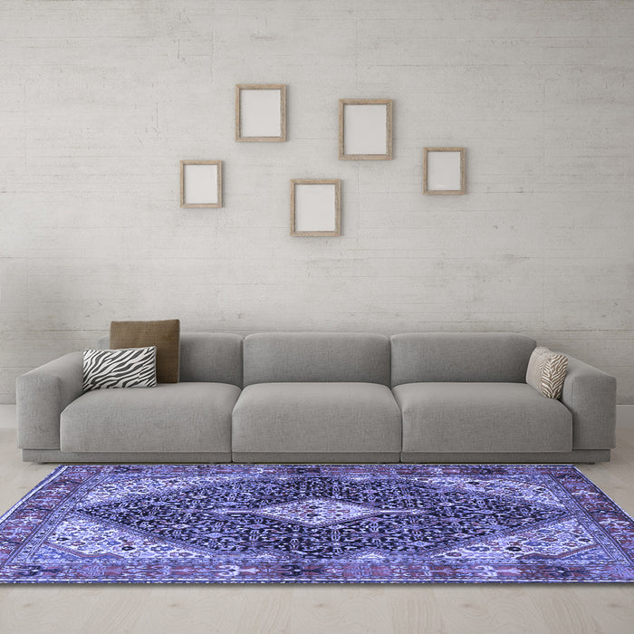 Machine Washable Persian Blue Traditional Rug in a Living Room, wshtr4623blu
