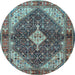 Round Machine Washable Persian Light Blue Traditional Rug, wshtr4623lblu