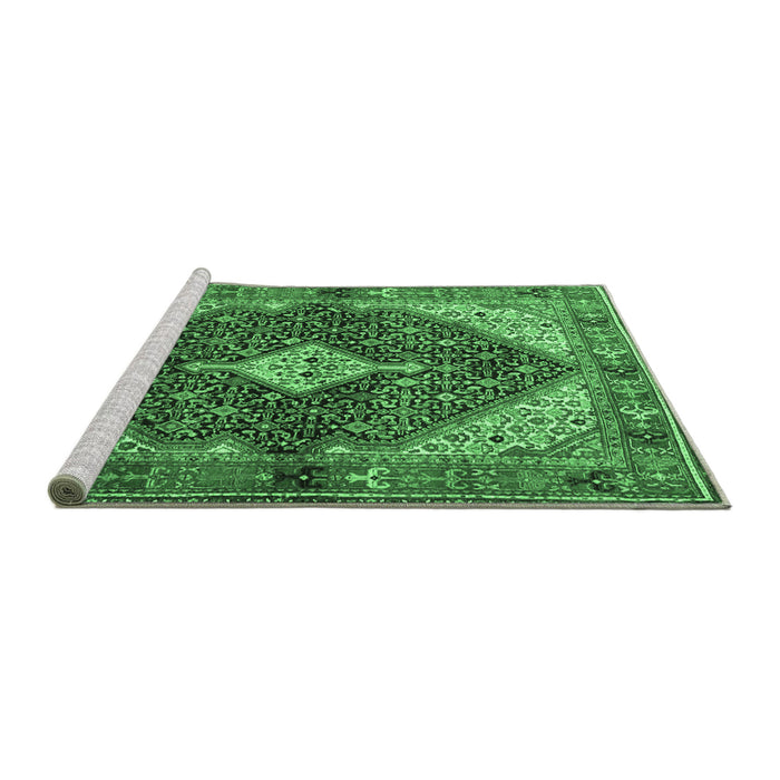Sideview of Machine Washable Persian Emerald Green Traditional Area Rugs, wshtr4623emgrn