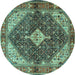 Round Machine Washable Persian Turquoise Traditional Area Rugs, wshtr4623turq