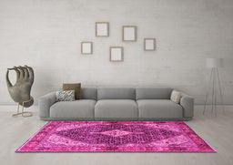 Machine Washable Persian Pink Traditional Rug in a Living Room, wshtr4623pnk